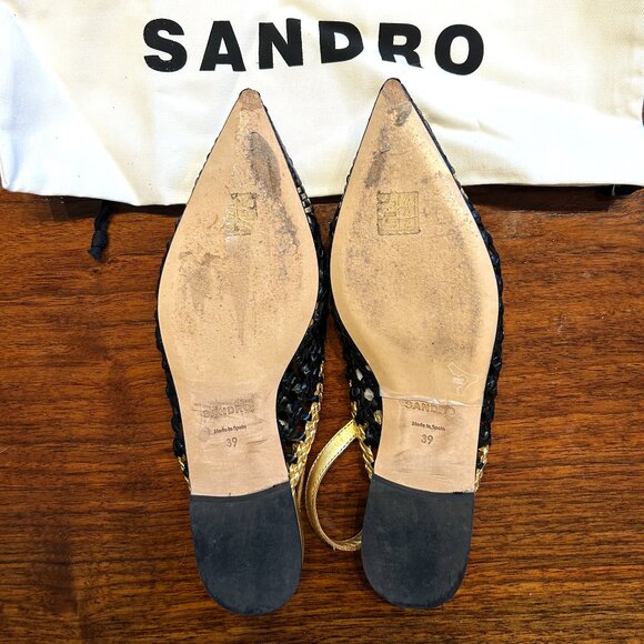 SANDRO Melena Woven Leather Slingback Point-toe Flats, size 39 (US 8.5) - Picture 4 of 7